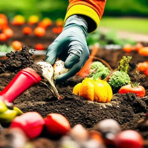 

This image shows a person planting bulbs in a fall vegetable garden. The person is wearing gardening gloves and is carefully placing the bulbs in the soil. The garden is filled with colorful autumn vegetables and the background is a beautiful fall landscape.
