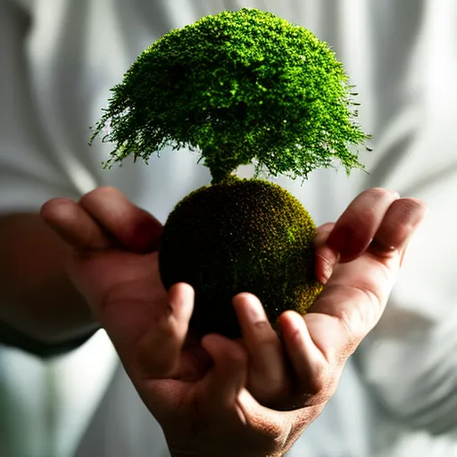 

This image shows a person holding a vibrant green kokedama, a type of Japanese moss ball, in their hands. The kokedama is suspended in a bowl of water, with its roots submerged. The image illustrates the importance of keeping