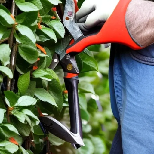 

This image shows a person in a garden, pruning a climbing plant with a pair of shears. The person is carefully trimming the plant to encourage it to grow in a desired direction. The image illustrates the importance of regular maintenance and