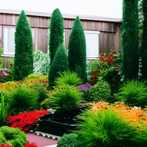 

An image of a lush garden with a variety of artificial plants and flowers, showcasing the beauty and environmental benefits of using artificial plants in a garden.