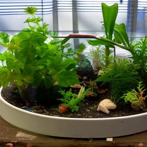 

This image shows a terrarium with a variety of plants, some of which are wilting and discolored. This is an example of what can happen when proper maintenance of a terrarium is not done, highlighting the importance of avoiding mistakes