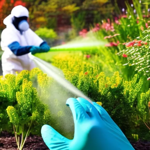 

This image shows a person wearing protective clothing and gloves while spraying insecticide around their garden. The image illustrates the importance of taking preventative measures against pests in the autumn season.