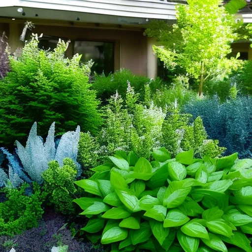 

This image shows a lush garden bed of evergreen plants, including ivy, ferns, and other ground-covering foliage. These plants provide a vibrant, green backdrop for the winter garden, and are ideal for keeping the soil
