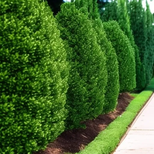 

This image shows a lush, green hedge of evergreen shrubs, providing a natural barrier between two properties. The hedge is a perfect way to create privacy and protect your home from prying eyes.