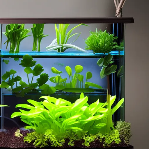 

This image shows a variety of aquatic plants growing in a home aquarium, including watercress, water lettuce, and water hyacinth. These edible aquatic plants are easy to grow and provide a nutritious addition to any home garden.