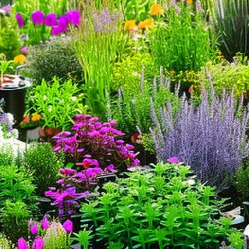 

This image shows a variety of medicinal plants growing in a garden. The plants are arranged in neat rows and include herbs such as lavender, rosemary, and thyme. The vibrant colors of the plants are highlighted against the backdrop of a