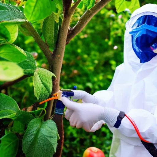 

This image shows a person in protective clothing spraying a fruit tree with a natural pesticide. The person is taking proactive steps to protect the tree from diseases and parasites, using natural and effective methods.